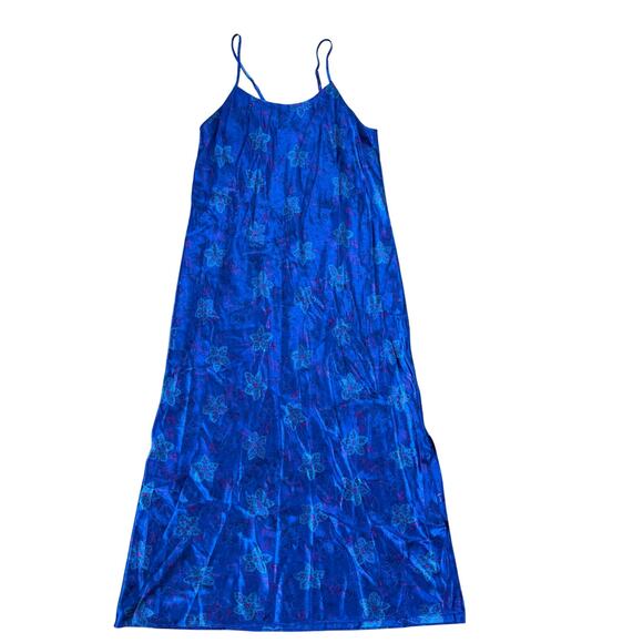 Valarie Stevens 90's Blue Green Floral Maxi Midi Slip Dress Size M Romantic